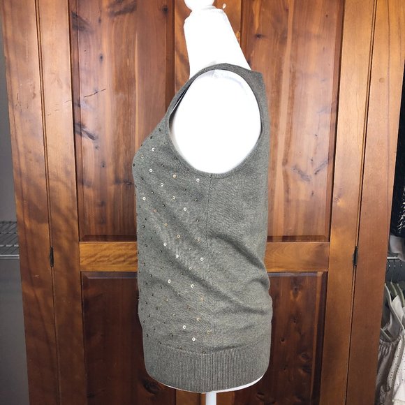 Banana Republic Petite Tan/Light Brown Cotton Sequined Sweater Academia Tank Top - Picture 4 of 9
